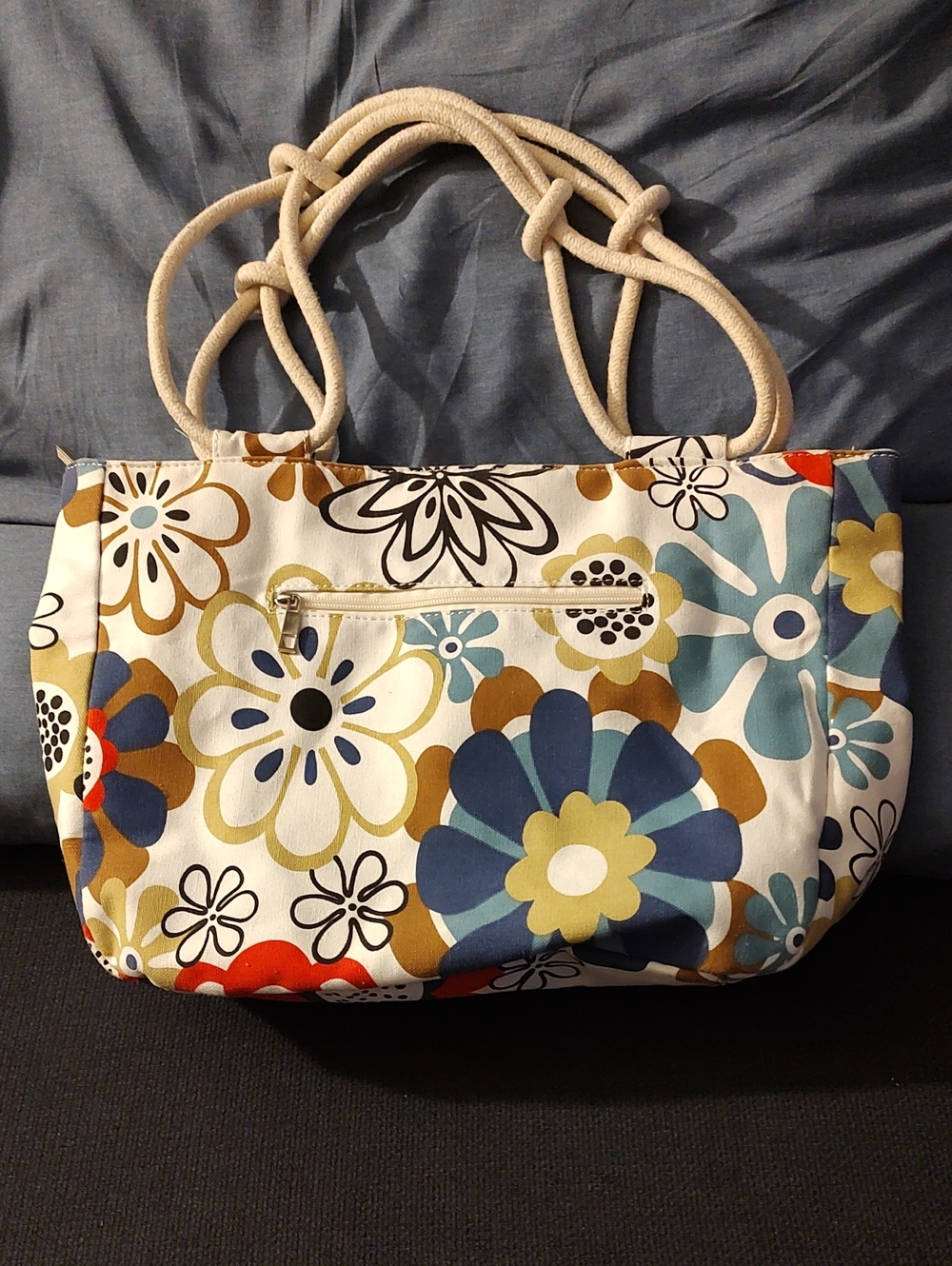 Floral Canvas Tote Bag with Rope Handles - Multi